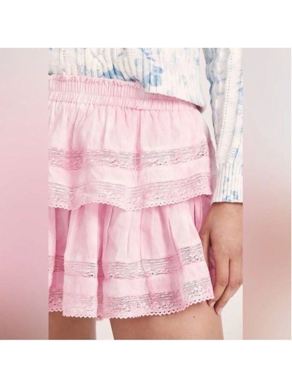 LoveShackFancy Island Pink Hand Tie Dye Ruffled Mini Skirt 🌸 Small